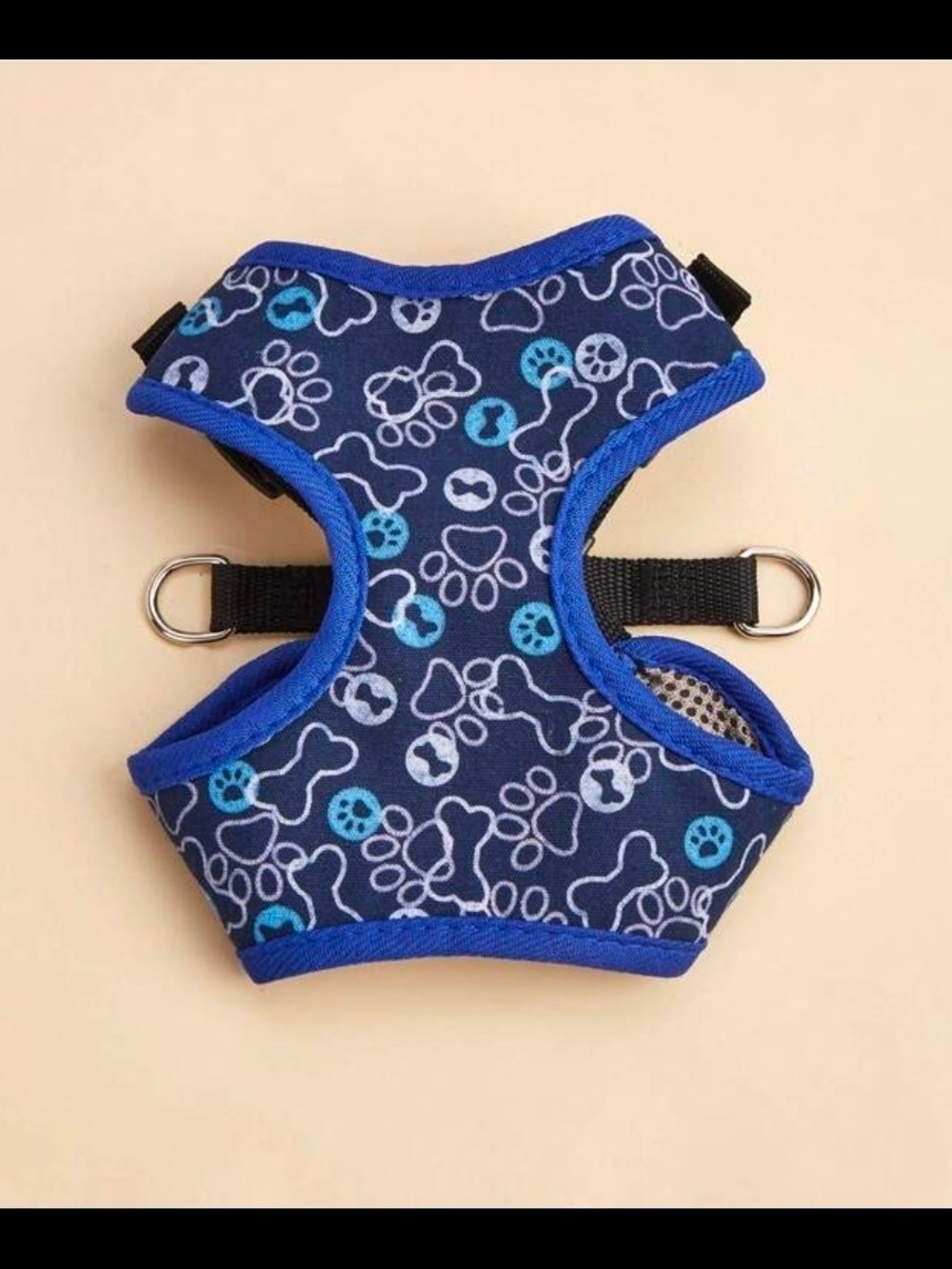 Small Dog Harness Blue Paw Print Bone Pattern Adjustable Mesh Pet Vest Puppy